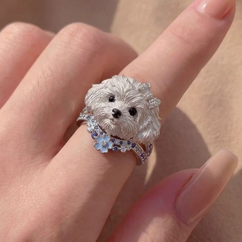 New Cute Cat Ring Women Rhinestone Pink Beret Niche Finger Ring Accessories