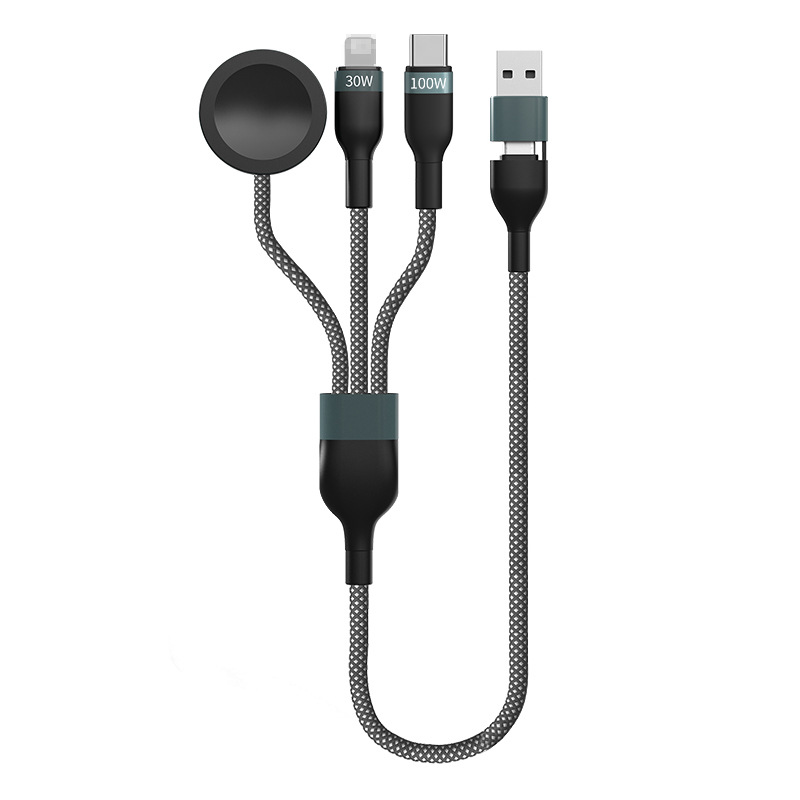 Multifunctional PD100W 2-to-3 Braided Data Cable iWatch Magnetic Wireless Charging Data Cable Fast Charging Cable