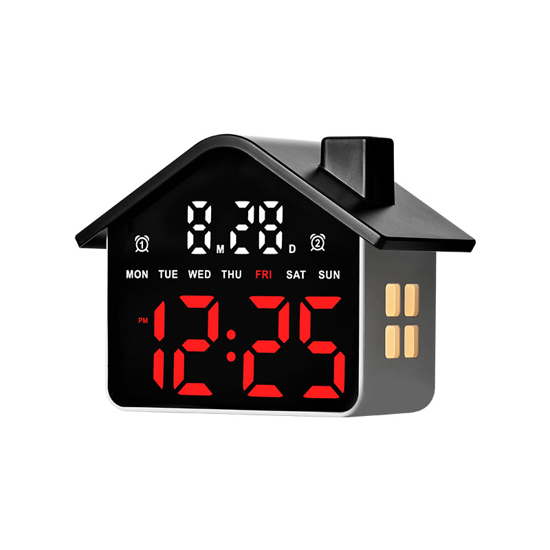 New LED Alarm Clock House Shape Clock Electronic Clock Multifunctional with Night Light Simple Clock GH9033