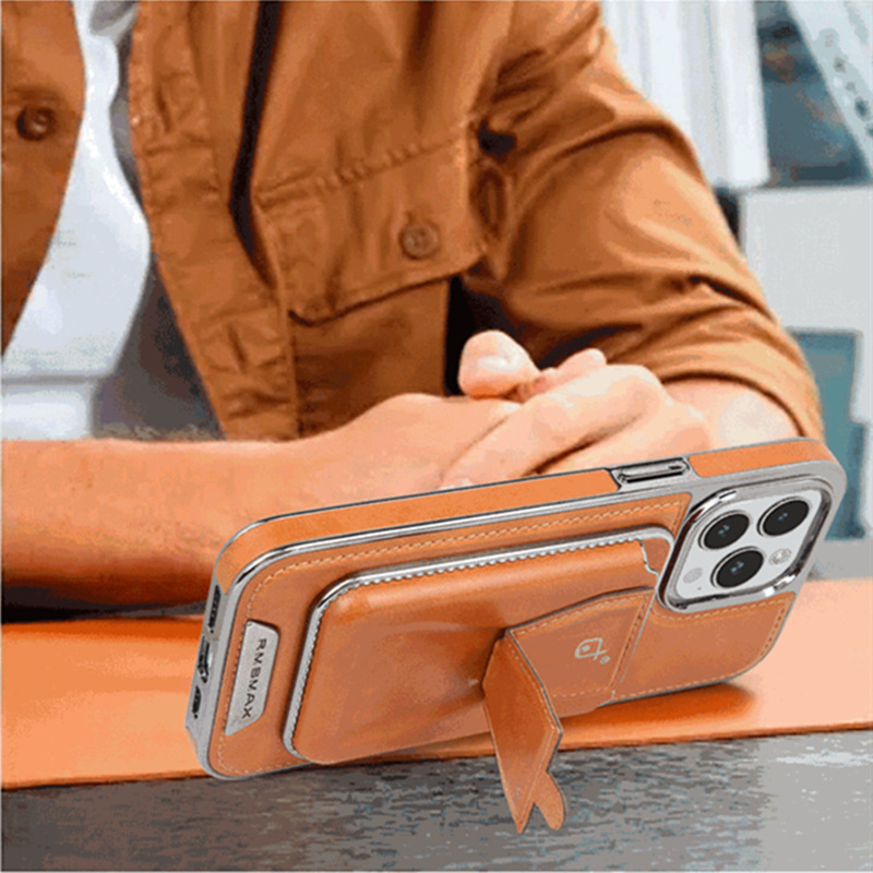 For Apple 17promax Phone Case 16plus Inner Magnetic Card Holder Stand 15pro Logo Exposed Business Leather Case