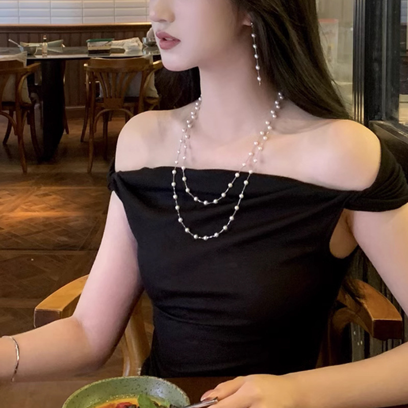 Starry sky pearl necklace women long sweater chain niche