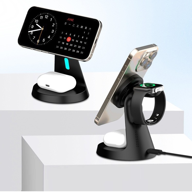 Cross-border magnetic wireless charger three-in-one for Apple phone watch earphone fast charging wireless charger