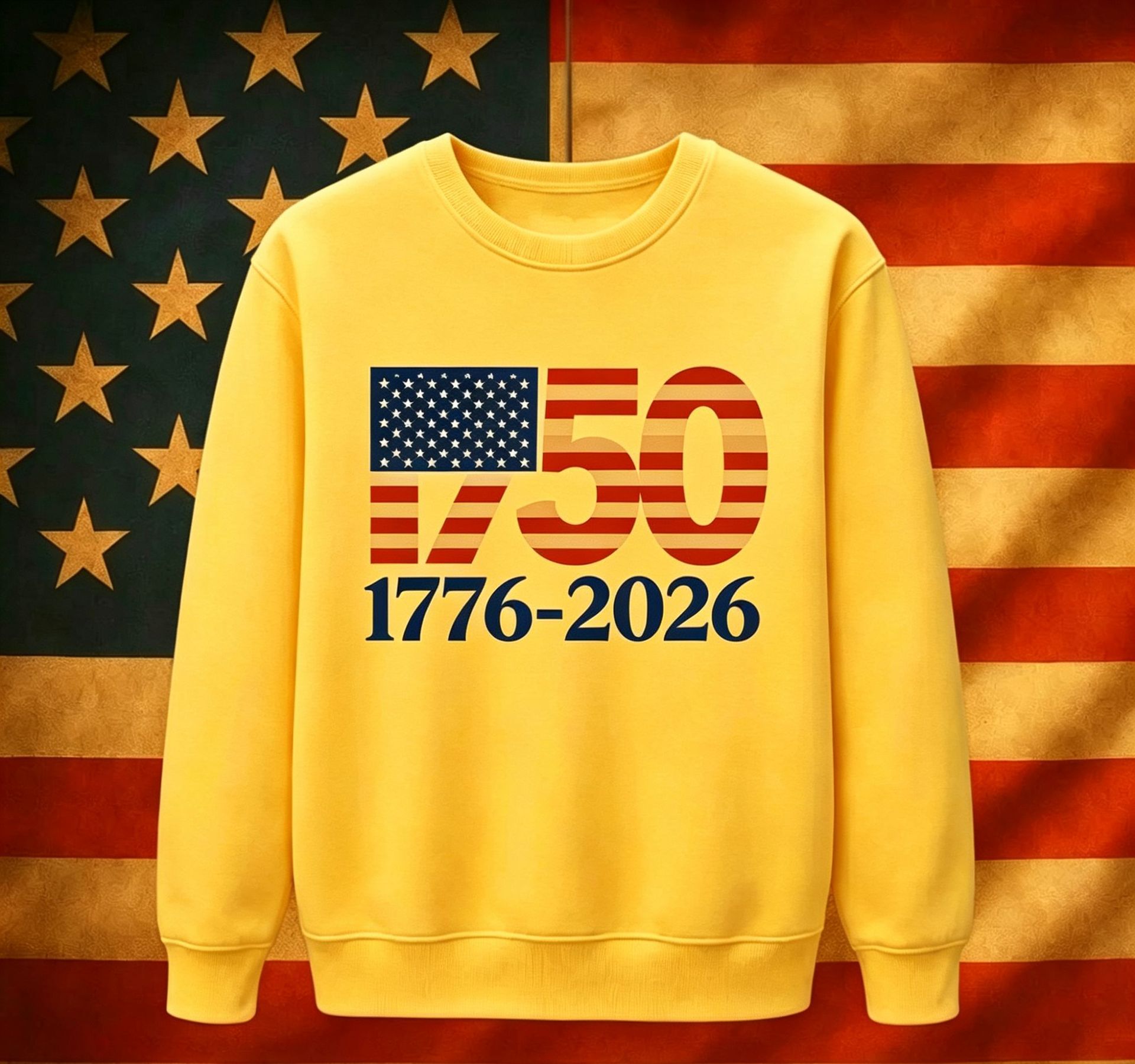 USA Digital American Flag Hoodie Independence Day No Hood Round Neck Fleece Hoodie