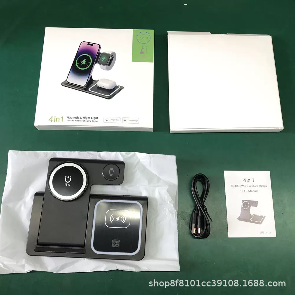 New MagSafe Magnetic Wireless Charger 15W 4-in-1 Foldable Ultra-Thin Desktop Wireless Charging Station