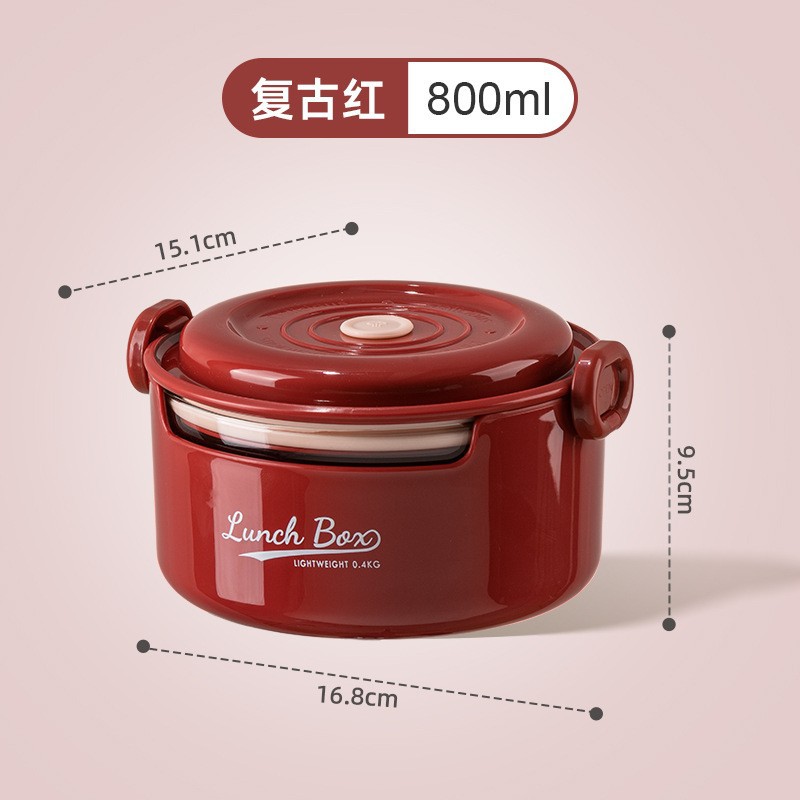 Round Glass Lunch Box Microwave Safe Office Worker Takeaway with Lid Bento Bowl Divided Meal Prep Container