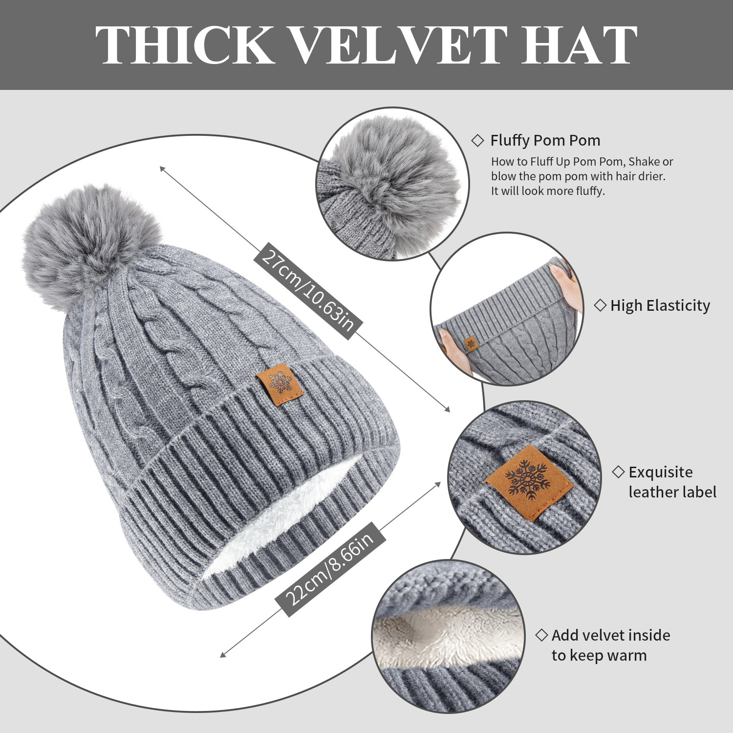 Knitted Hat Women Winter Double-Layer Fleece-Lined Thick Warm Wool Hat Scarf Gloves Three-Piece Set