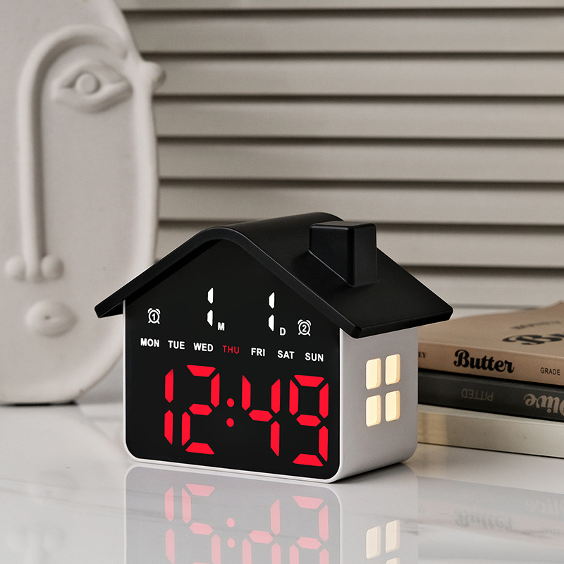 New LED Alarm Clock House Shape Clock Electronic Clock Multifunctional with Night Light Simple Clock GH9033