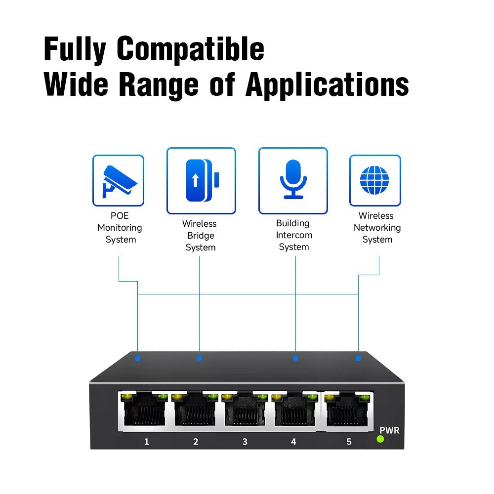 5-Port PoE Switch Gigabit Surveillance Dedicated 1-to-4 Network Switch RJ45 Hub Splitter