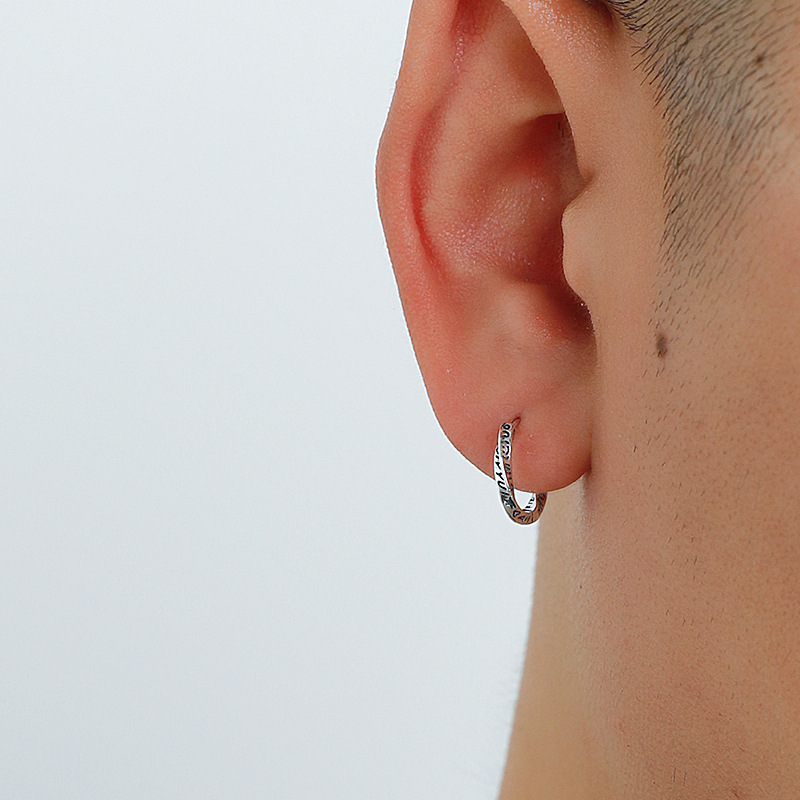 925 silver needle earrings for men, vintage ear buckle printed earrings twisted grain couple student