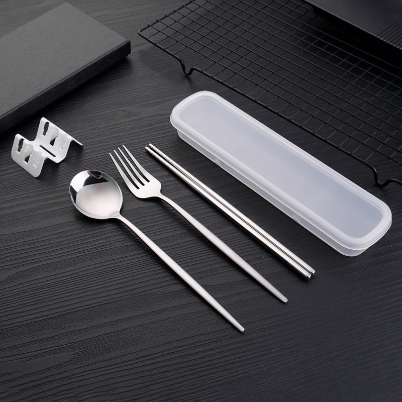 Stainless steel cutlery set Portugal fork spoon chopsticks set three-piece student portable cutlery set