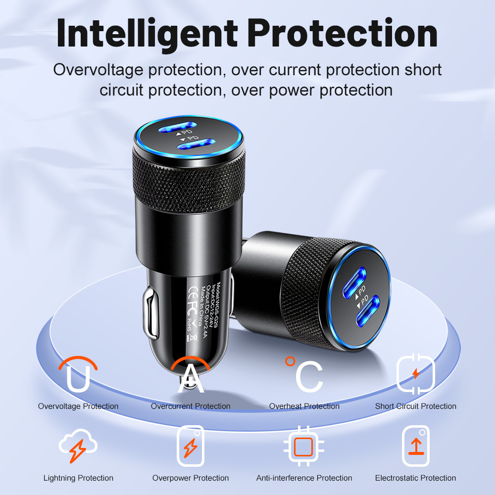 Dual PD 2.4A Dual PD Metal Cannon Fast Car Charger PD+PD Dual Fast Charge