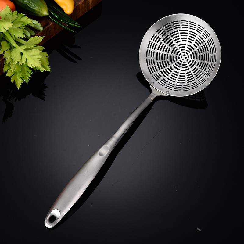 304 Zunya all-steel punched hole slotted spoon, stainless steel slotted spoon, thickened steel handle, large size, for hot pot, filter net