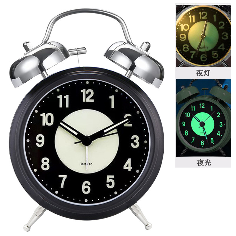 4-Inch Metal Bell Alarm Clock Ultra-Silent 3D Digital Scale Colorful Large Alarm Clock