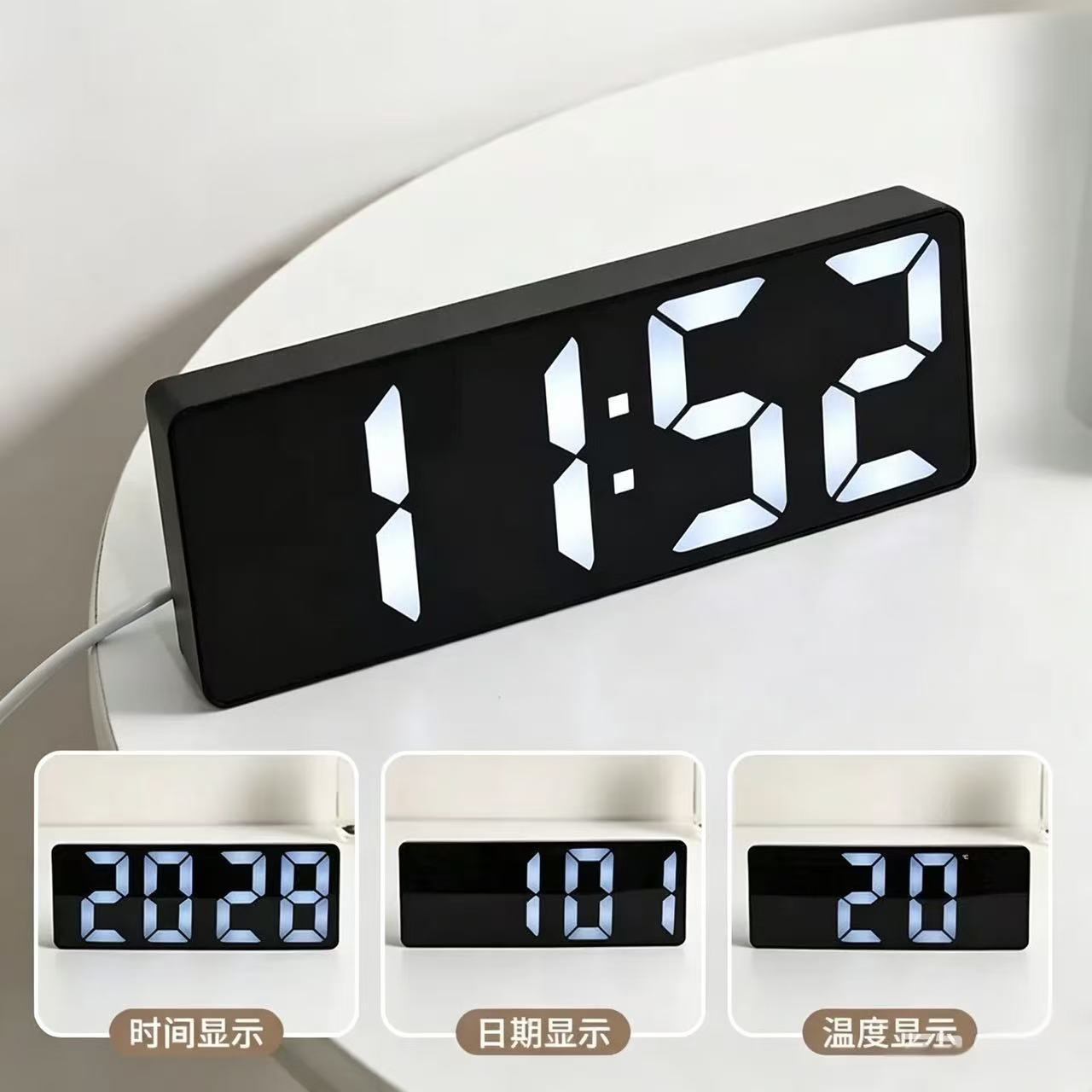 Mirror surface desktop clock, table clock time display, desktop decoration LED digital display electronic alarm clock