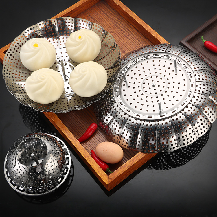 Household kitchen stainless steel steamer plate lotus triangle steamer foldable steaming rack steaming grid fruit drain plate
