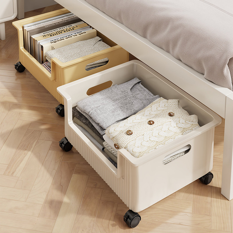 Under-bed Mobile Trolley, Seasonal Clothing Storage Rack, Multi-functional Wheeled Organizer Basket, Quilt Storage Plastic Box