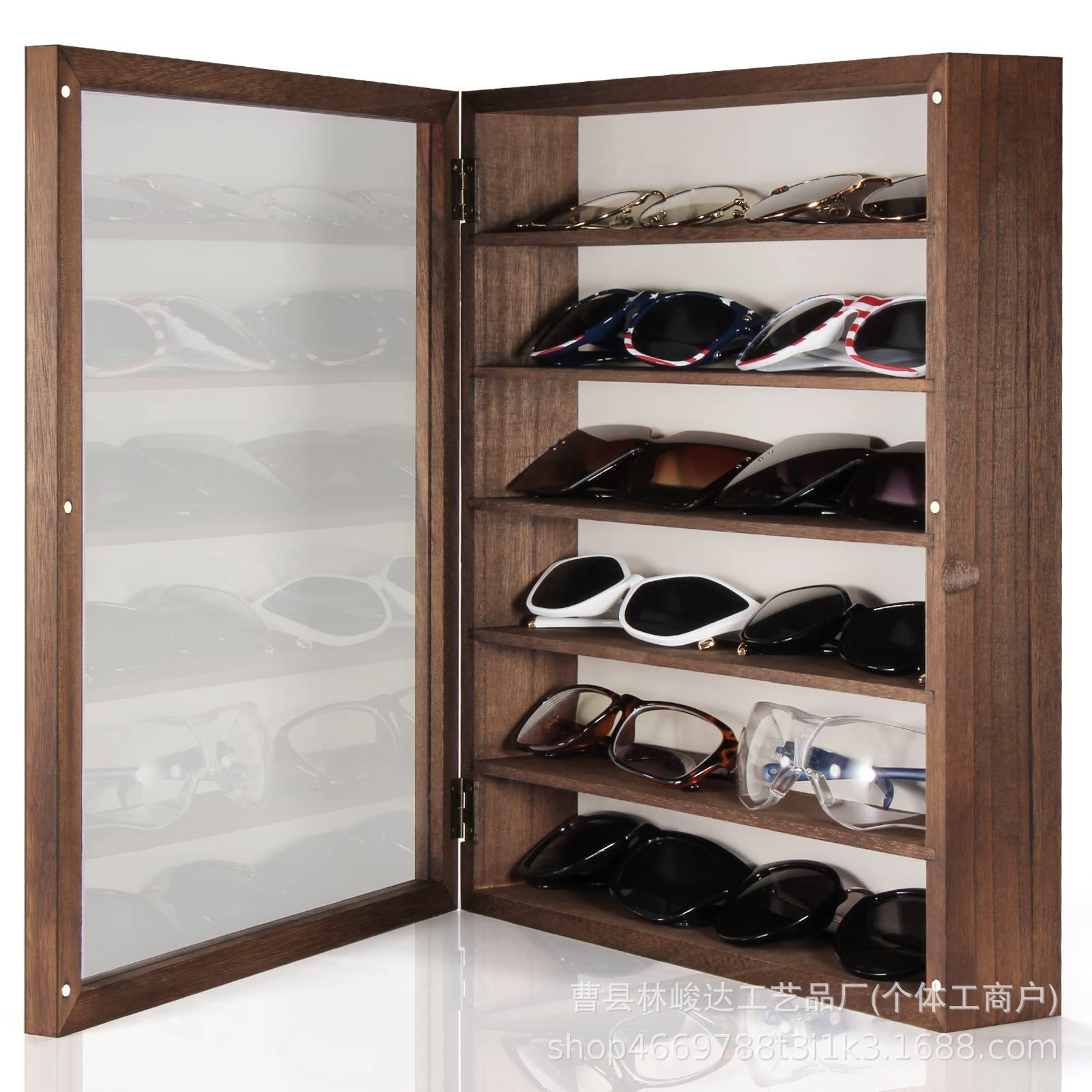 Wooden wall-mounted glasses storage rack, multi-layer sunglasses display stand, store hanging rack, solid wood storage
