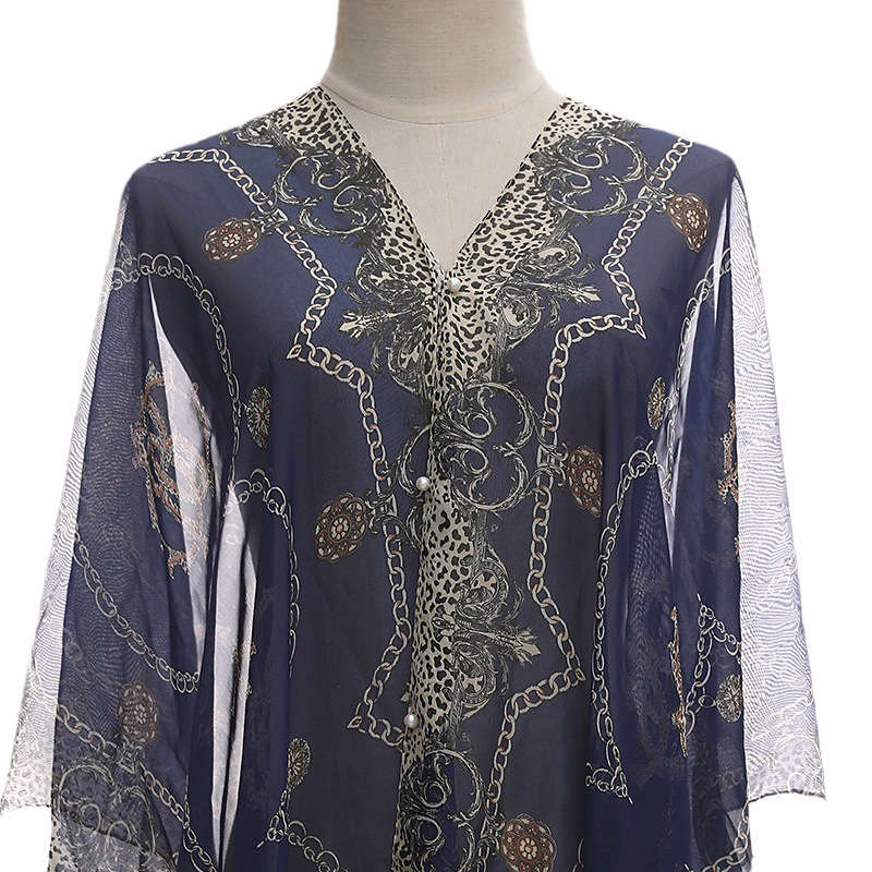Summer Silk Scarf Women Chiffon Chain Print Beach Towel Sun Protection Shawl