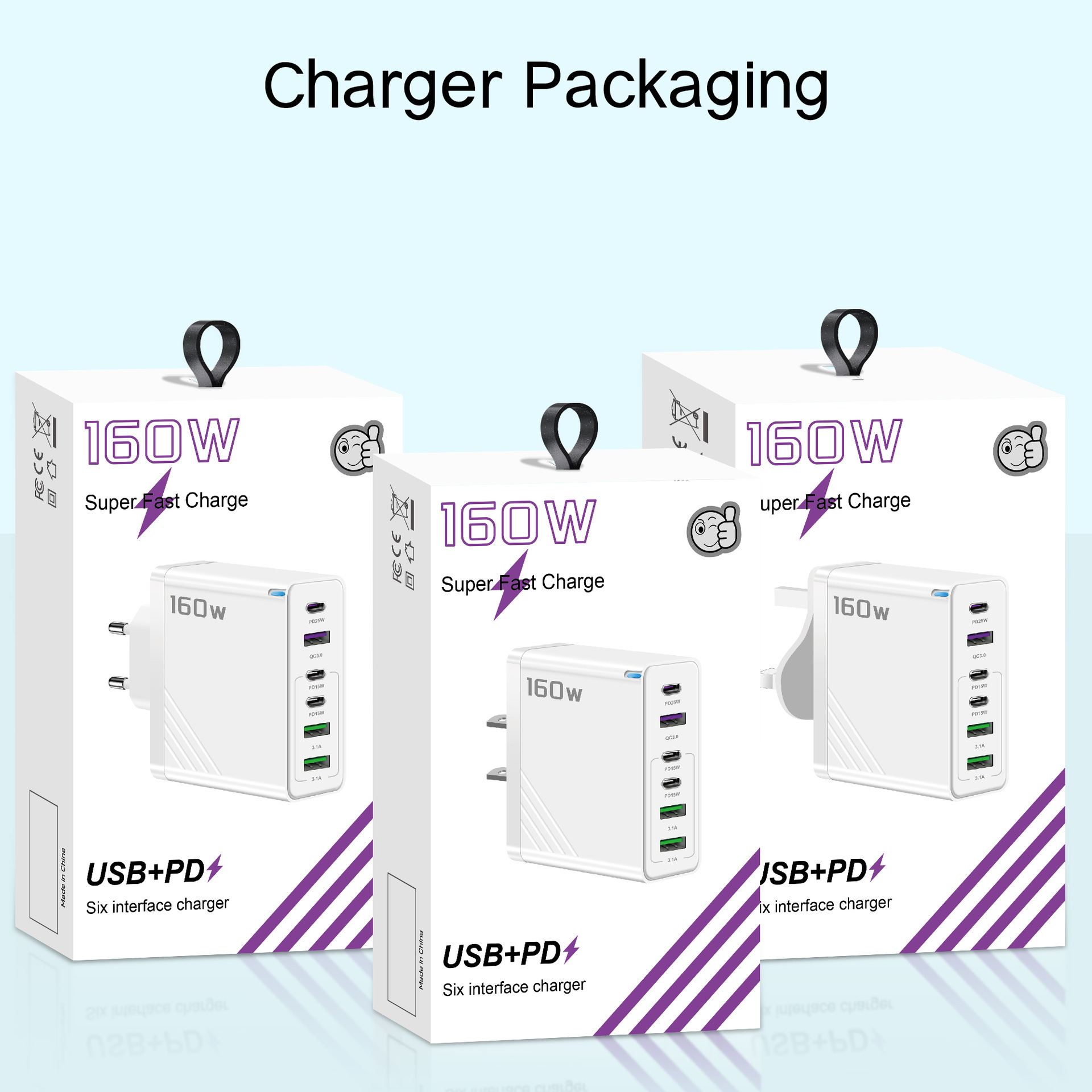 160W Multi-Port PD Fast Charger 3USB+3TYPE-C UK Plug for Apple Huawei Xiaomi Plug