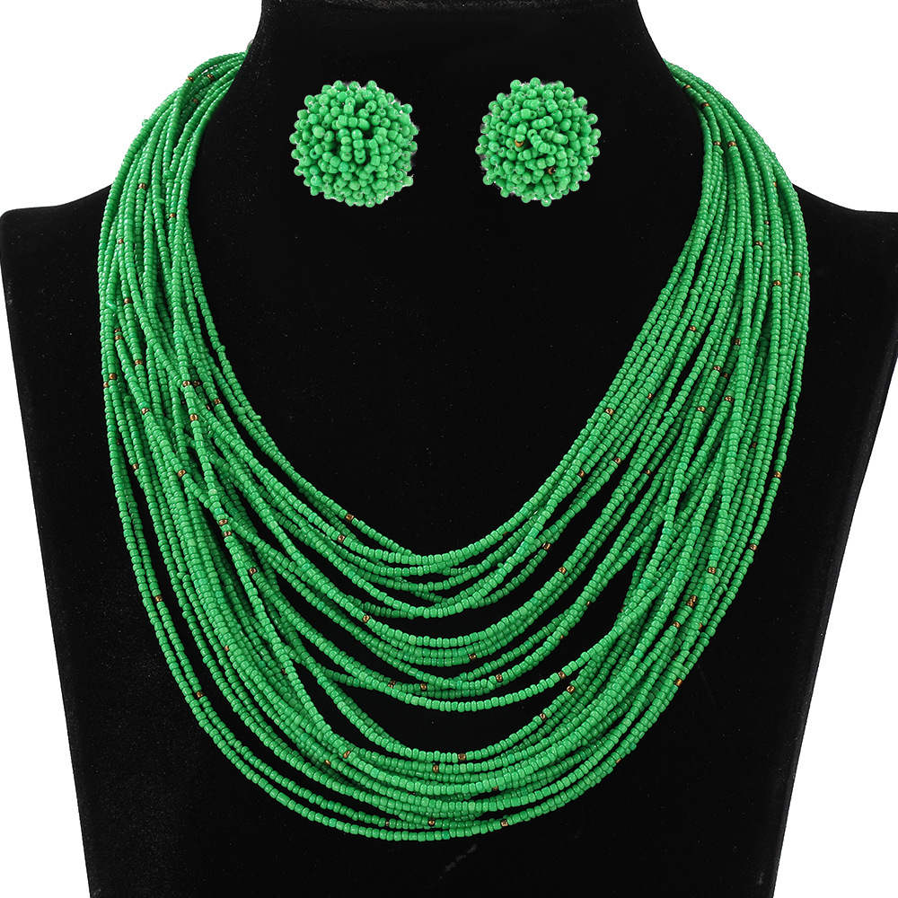 Bohemian Multi-Layer Bead Necklace Earring Set Ethnic Style Sweater Chain Women Multi-Layer Accessories