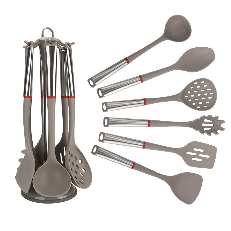 Stainless Steel Handle Food Grade Silicone Kitchen Utensils 7-Piece Set Cooking Spatula Spoon Non-Stick Pan Special Spatula Exclusive Supply