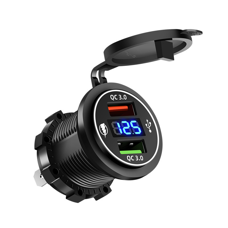 Car Motorcycle Modified QC3.0 Dual USB Digital Display Car Fast Charge Phone Car USB Charging Head