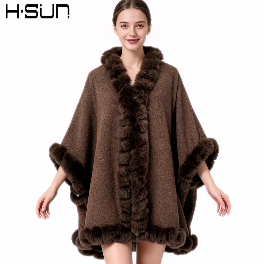 Autumn and Winter New Black Imitation Rabbit Fur Women's Shawl