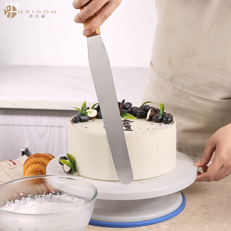 Wooden handle cake spatula, curved straight cream spatula, stainless steel cake knife, scraper, piping knife, 4-12 inch