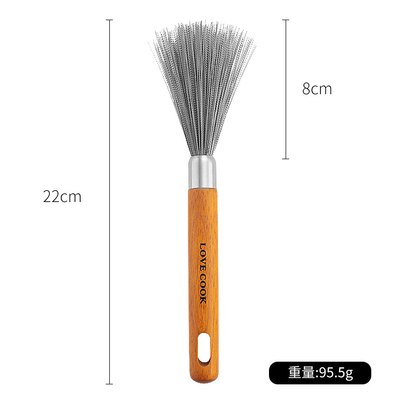 304 stainless steel pot brush household kitchen dishwashing brush hangable wooden handle pot brush cleaning decontamination steel wire brush