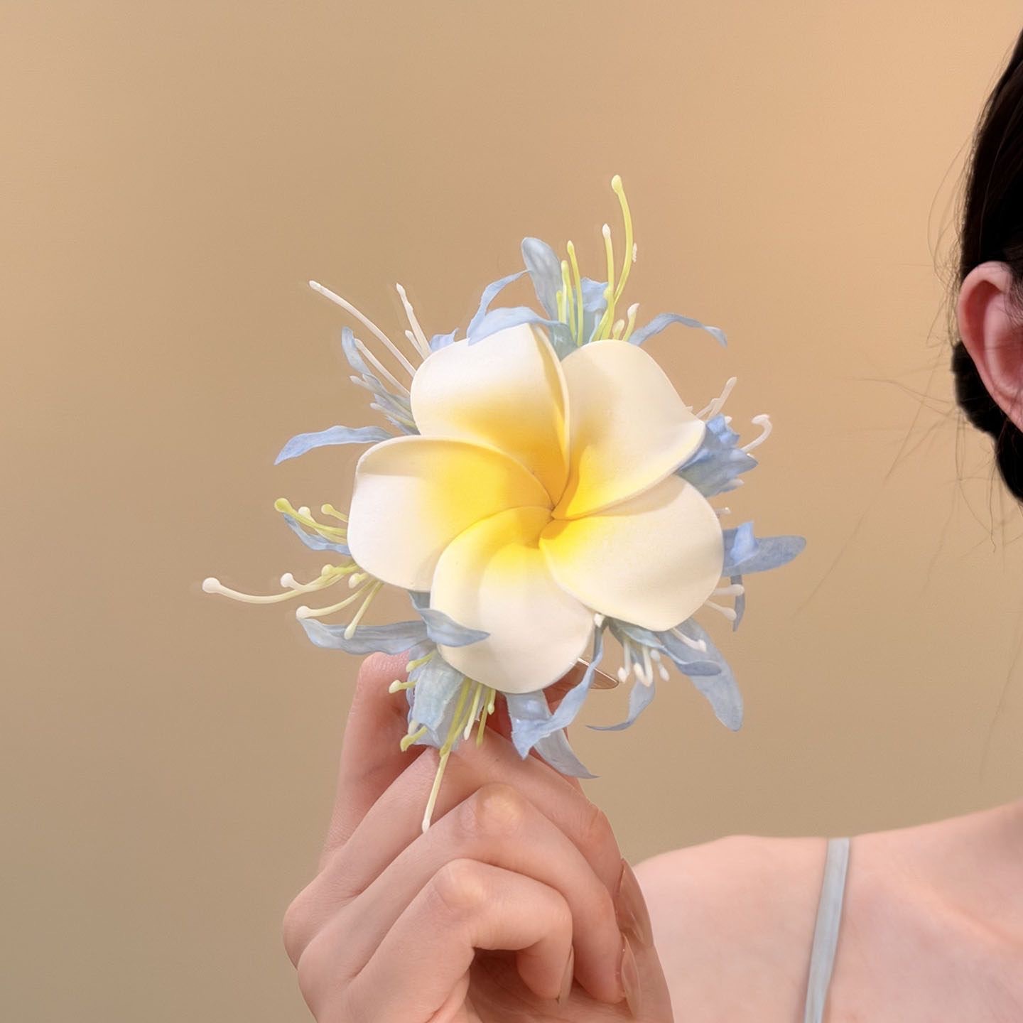 29#浅水蓝鸡蛋花发夹