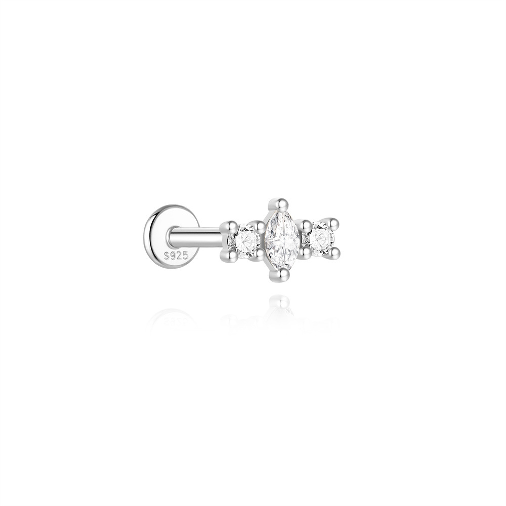 S925 sterling silver spliced moissanite flat head threaded cartilage ear stud ear bone stud ear piercing ear stud
