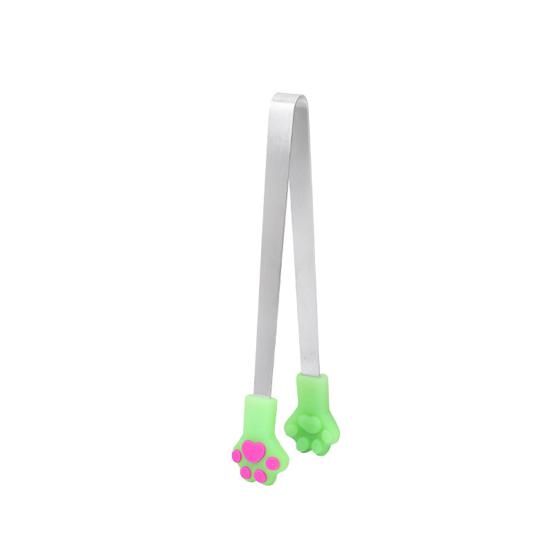 Cat Paw Silicone Food Tongs Stainless Steel Non-Slip Tongs Bread BBQ Sugar Cubes Lemon Clips Cute Kitchen Tool
