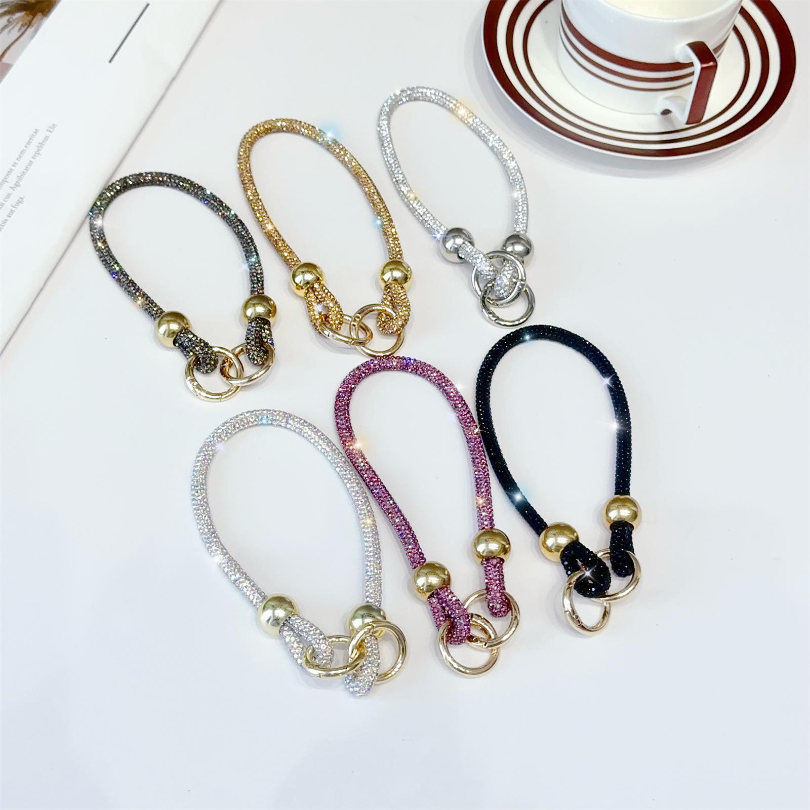 Luxury Rhinestone Wrist Strap Short Double Buckle Anti-loss Chain Hand Strap Beaded Phone Strap New