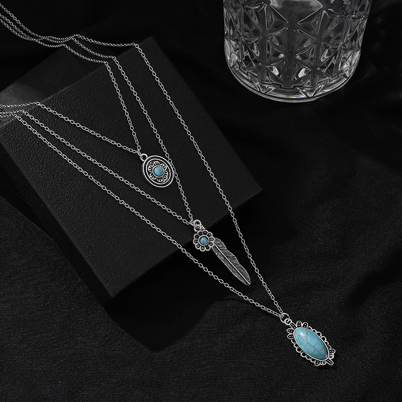Big Brand Necklace Turquoise Bohemian White Green Flower Necklace