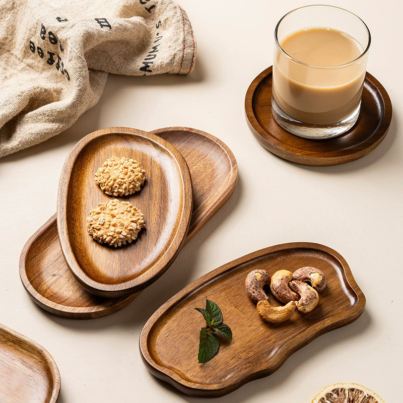 Acacia Wood Rectangular Tray Solid Wood Heat-Resistant Oval Bread Board Serving Platter for Home