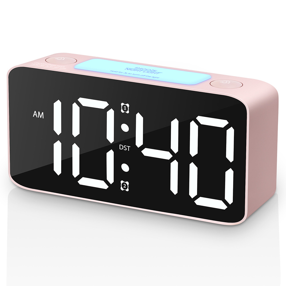 2020 RGB large character large screen large sound LED clock student alarm clock mirror clock table clock 15 color changing screen clock 10 minute alarm