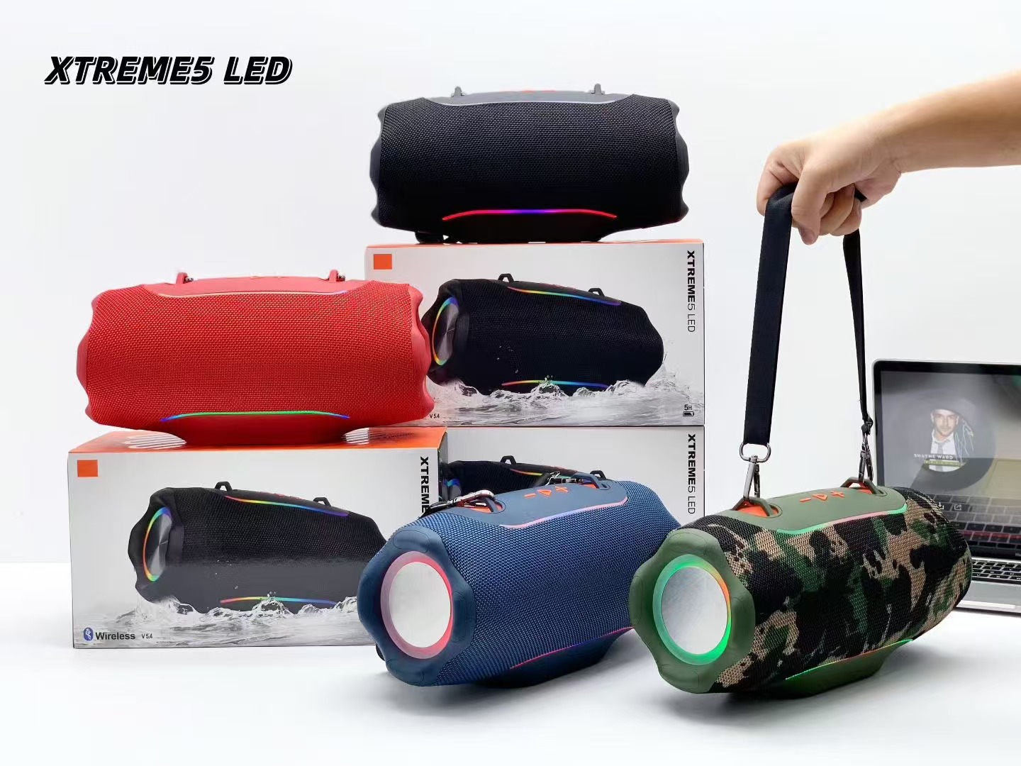 New 5th Generation War Drum XTREME5 LED Wireless Bluetooth Speaker Outdoor Handle RGB Light Dual Diaphragm Subwoofer