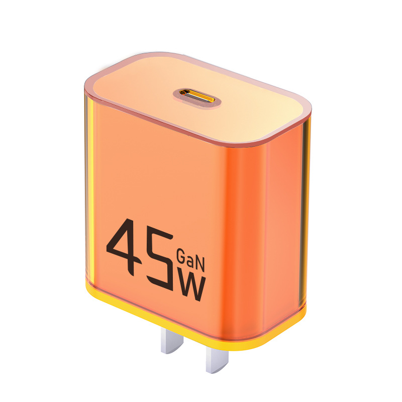 PD protocol 45W China standard 3C certified mini orange transparent PD3.0 gallium nitride charger travel plug charging head