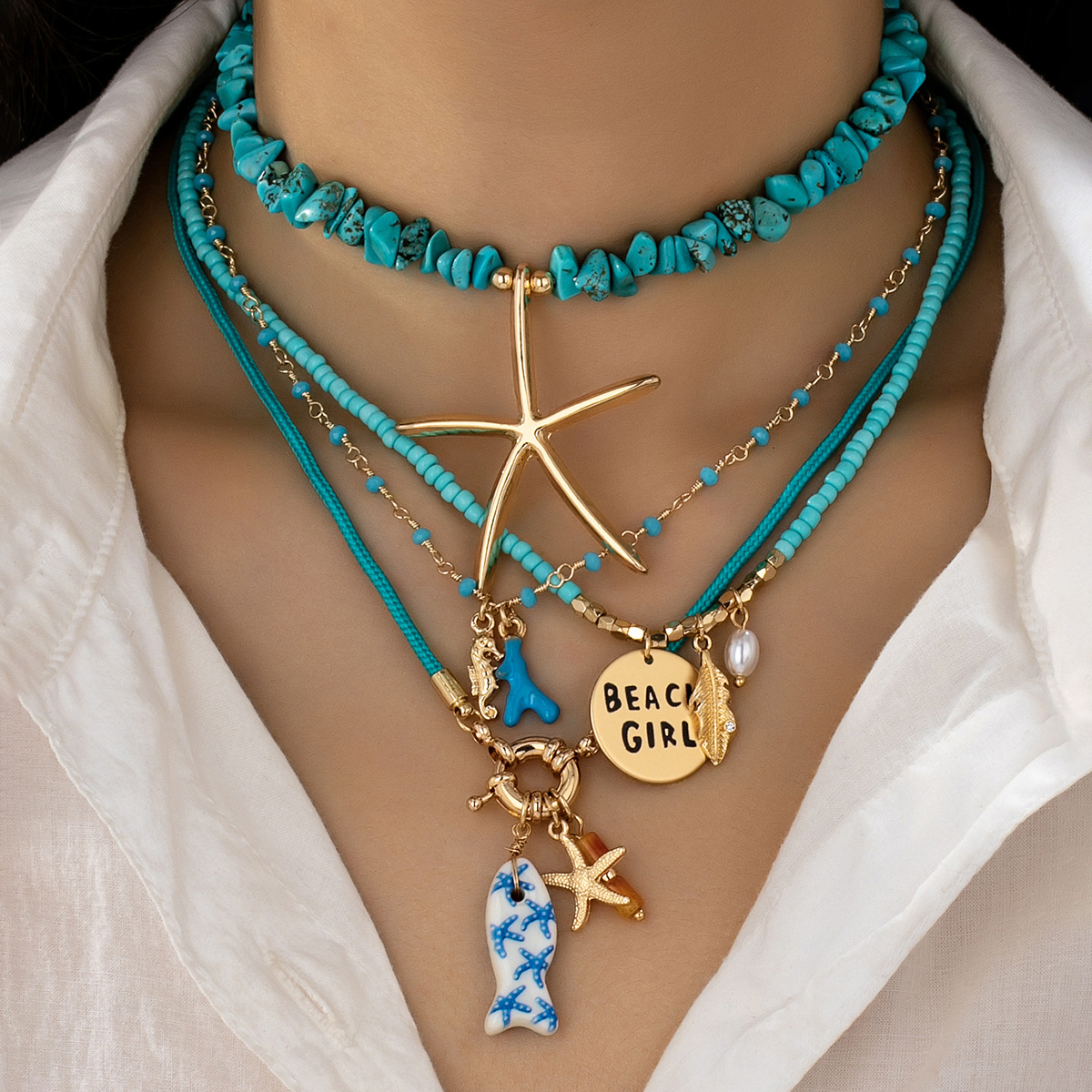 Qingdao Daiwei Accessories Bohemian Style Marine Life Pendant Decorated Necklace Stackable Necklace Women's