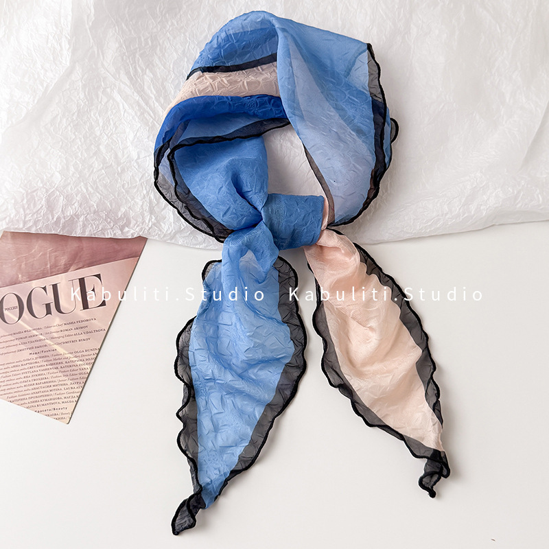 Oil painting wrinkled small triangle square scarf, silk scarf for women, neck protection mother matching shirt hair band neck scarf thin scarf