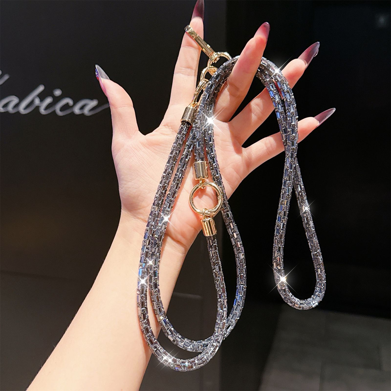 3-in-1 Rhinestone Crossbody Lanyard Sparkle Diamond Bracelet Necklace Multi-function Chain