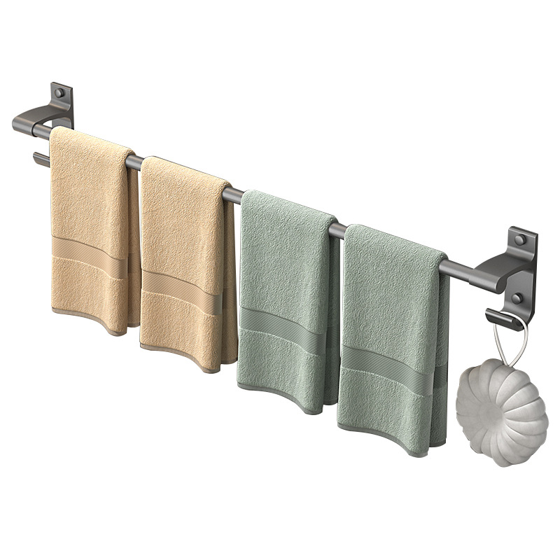 Gray towel rack bathroom space aluminum lengthened single rod double rod towel rack storage rack widened hook hanging rod