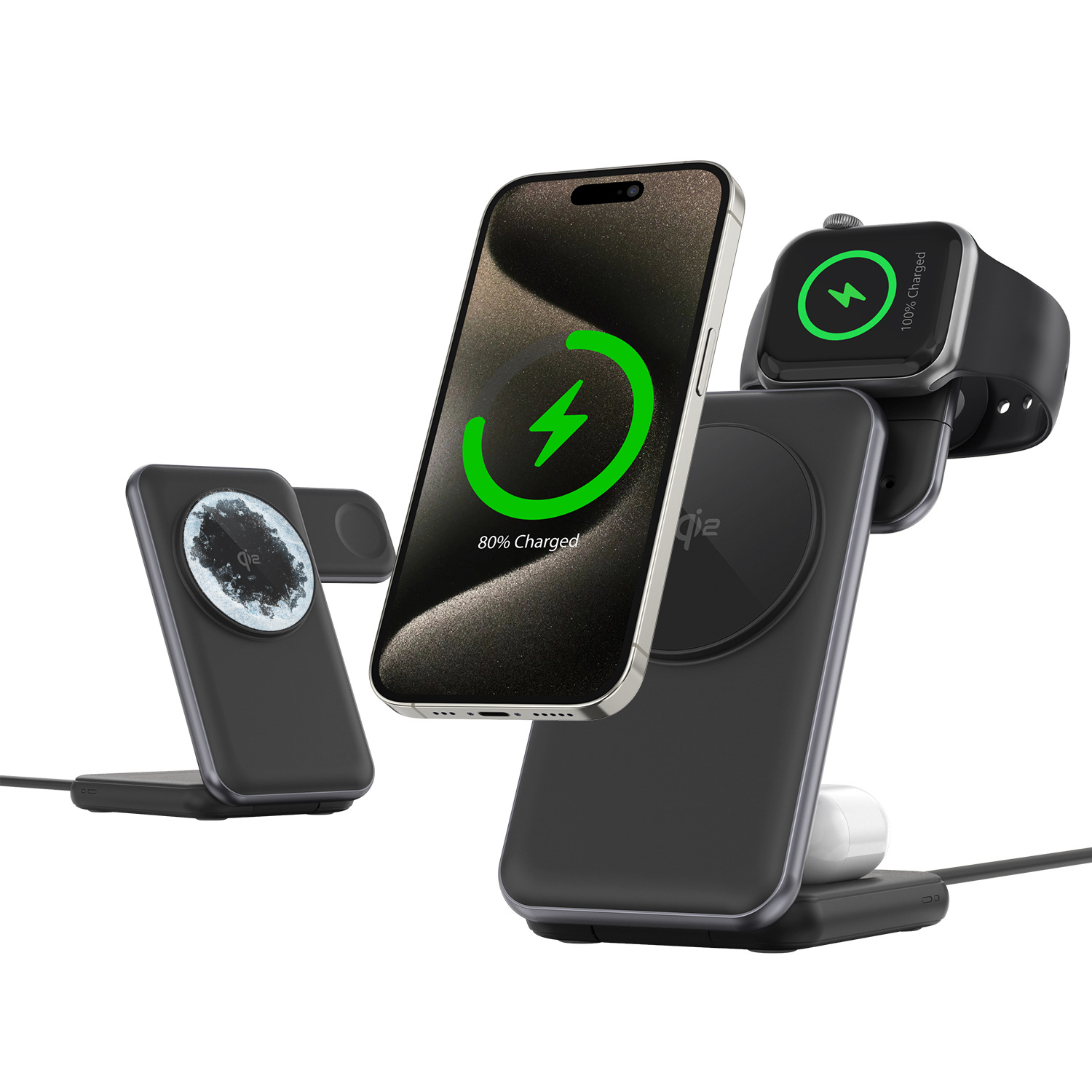 Qi2.2 three-in-one wireless charger with semiconductor cooling, foldable three-in-one wireless charger, suitable for Apple 17