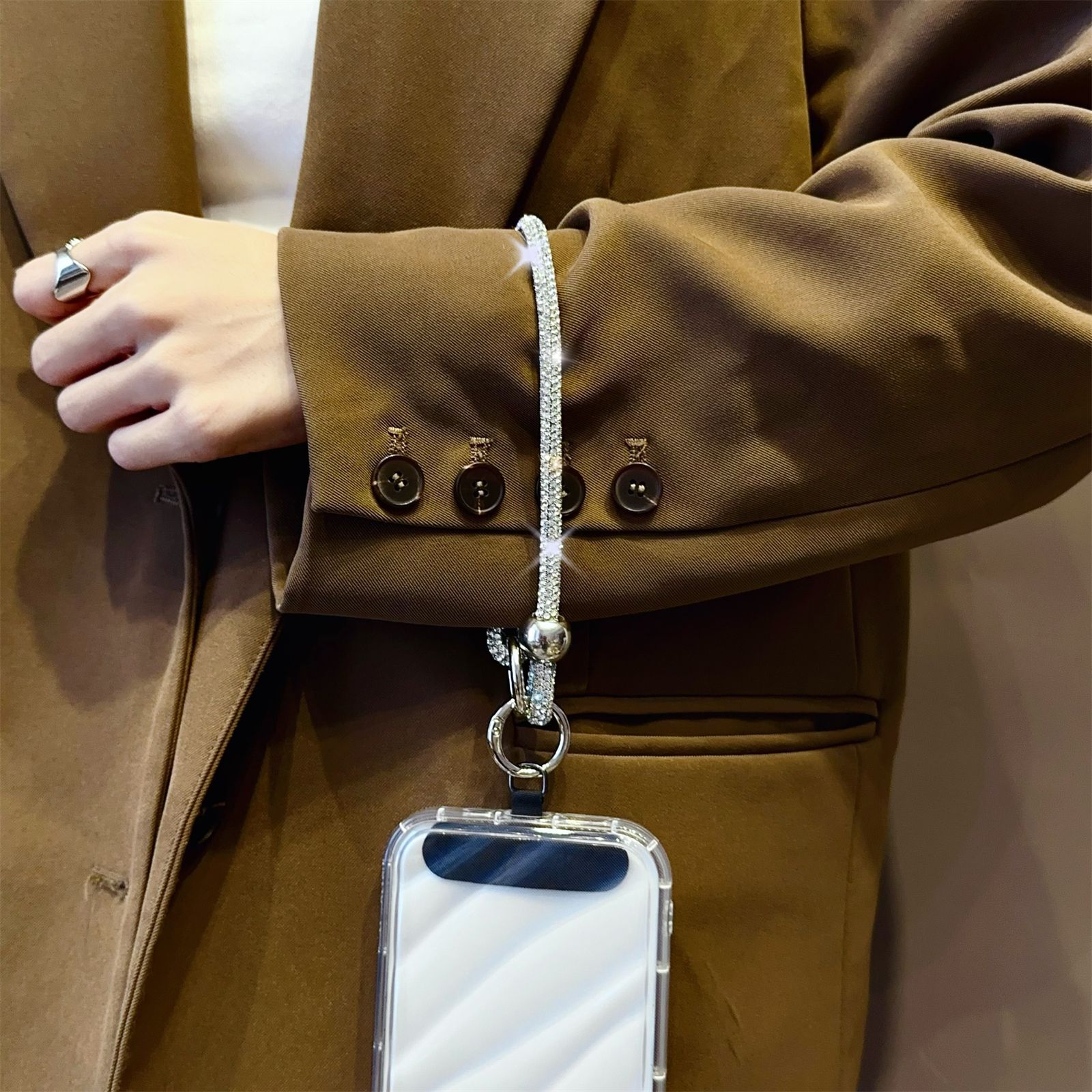 Luxury Rhinestone Wrist Strap Short Double Buckle Anti-loss Chain Hand Strap Beaded Phone Strap New