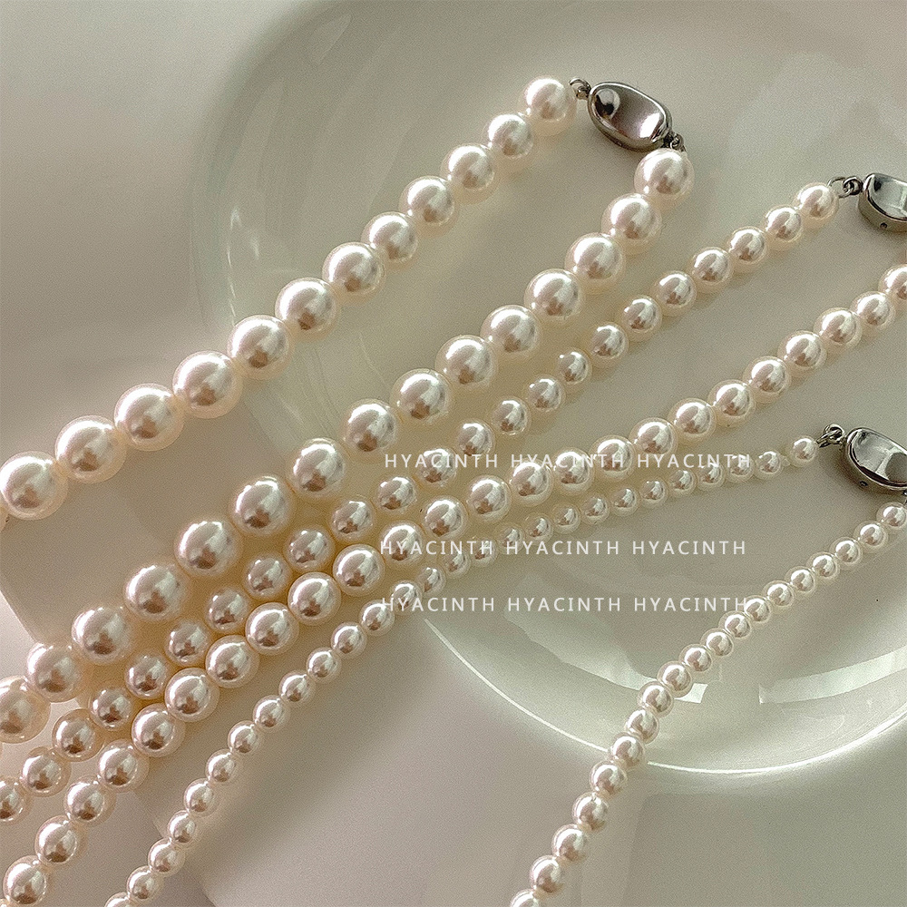 Fever Simple Pearl Necklace Spring Summer CZ Yuanbao Buckle Collarbone Chain Sweater Chain Women
