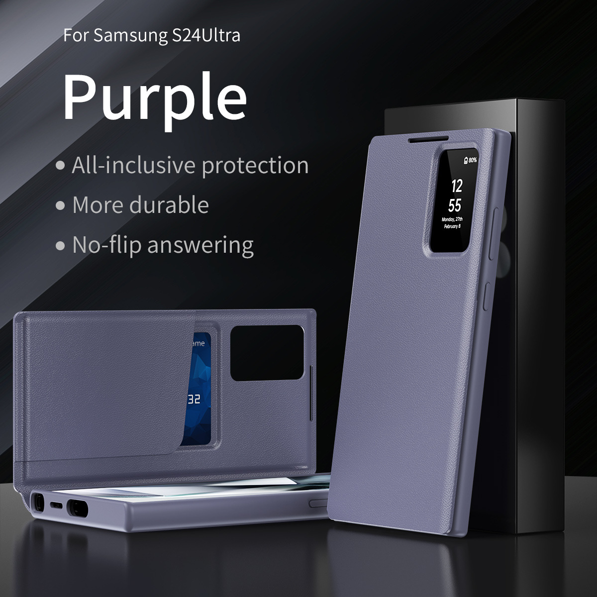 For Samsung S25Ultra Smart View Card Slot Leather Case S26Ultra Flip Cover Answer Phone Case