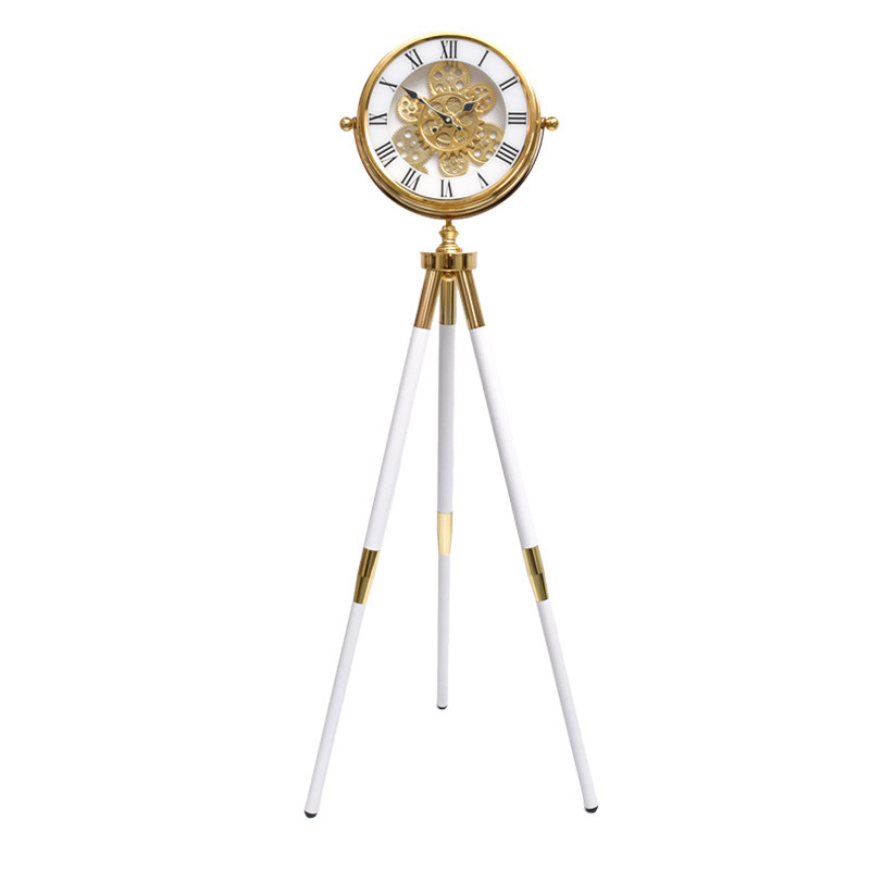 Nordic Tripod Floor Clock Living Room Home Decorative Ornament American Style Gear Rotating Standing Clock