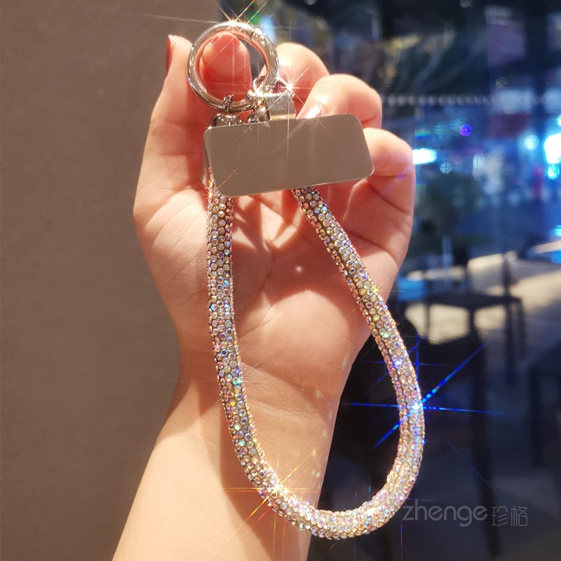 Phone strap long neck short wrist rhinestone women's luxury full diamond hanging chain clip type anti-loss