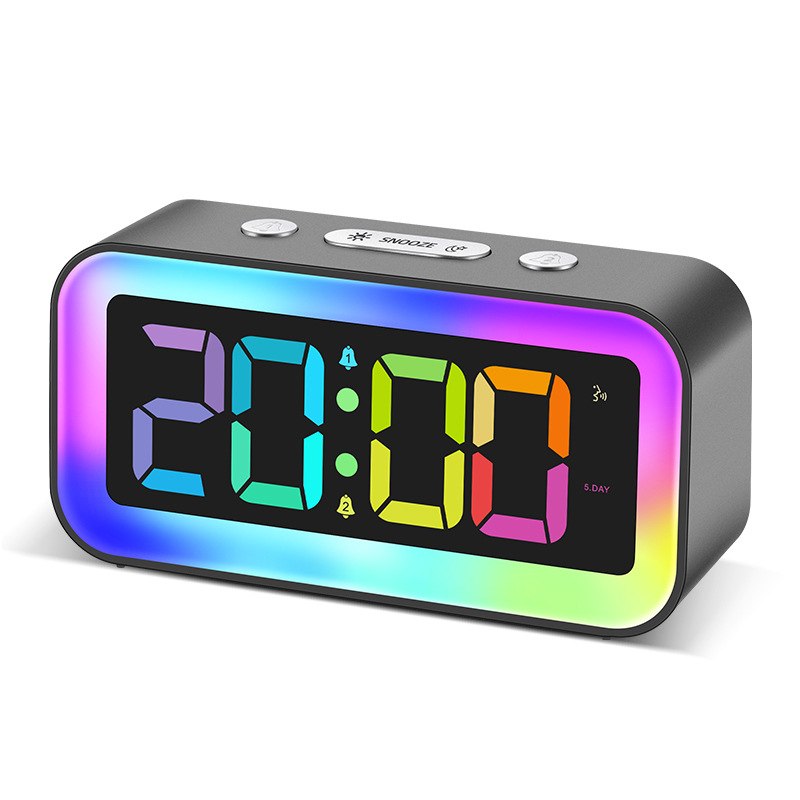 2026 New RGB Colorful Seven-Color Small Night Light Student Alarm Clock Desktop Night Light Clock