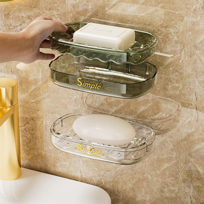 Soap dish sink double-layer draining transparent soap box bathroom no drilling wall-mounted soap box